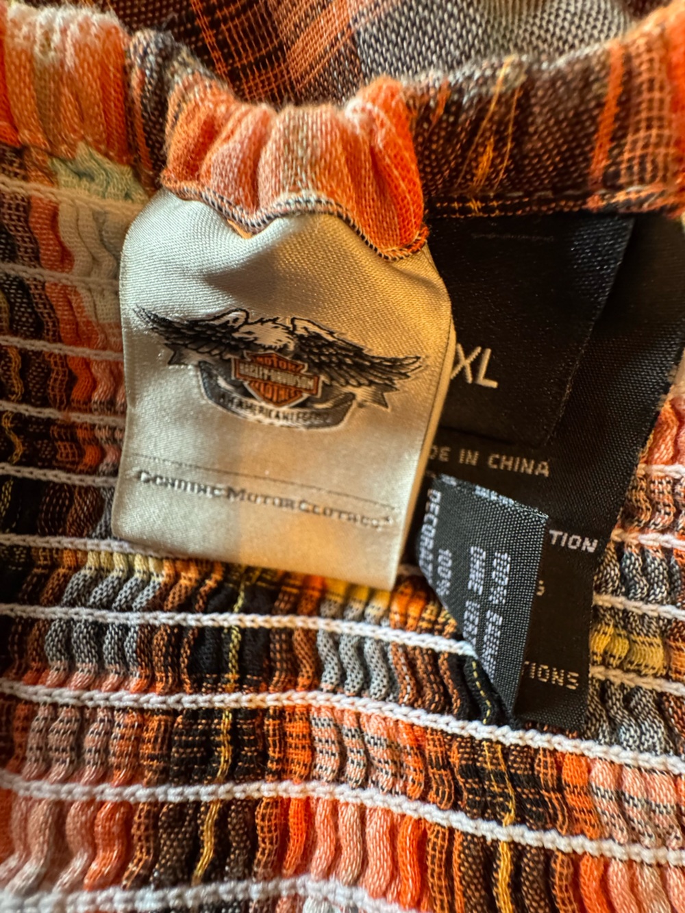 Harley Davidson Sexy Strapless Orange Plaid Tie-Front Top - Picture 6 of 6